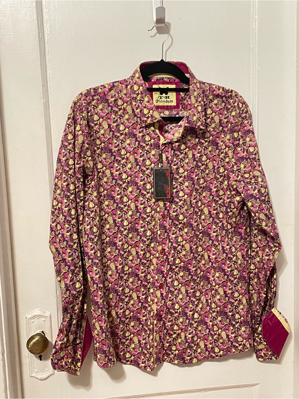 Men's Floral Button-Down Shirt in Magenta